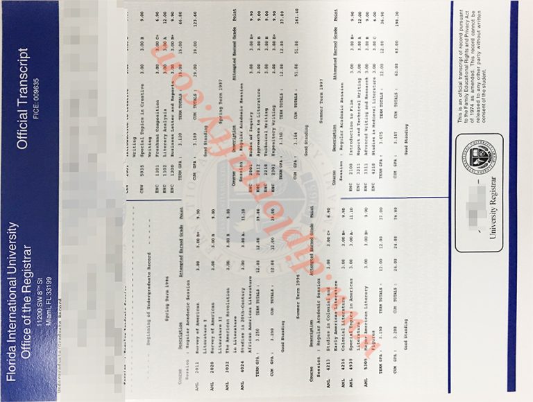 Florida International University transcript