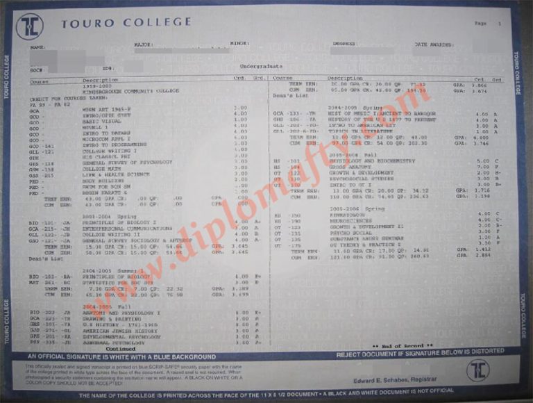 Touro College Transcript