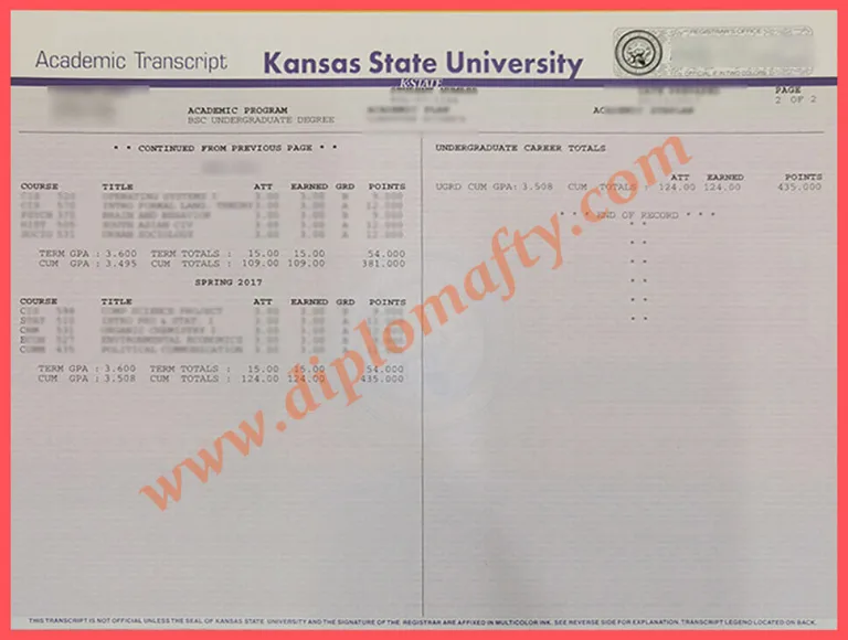 办理KSU堪萨斯州立大学成绩单
