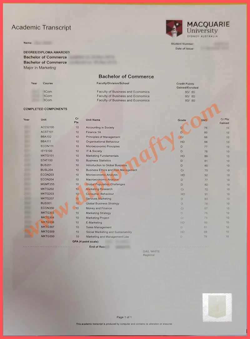 定做麦考瑞大学MQU成绩单