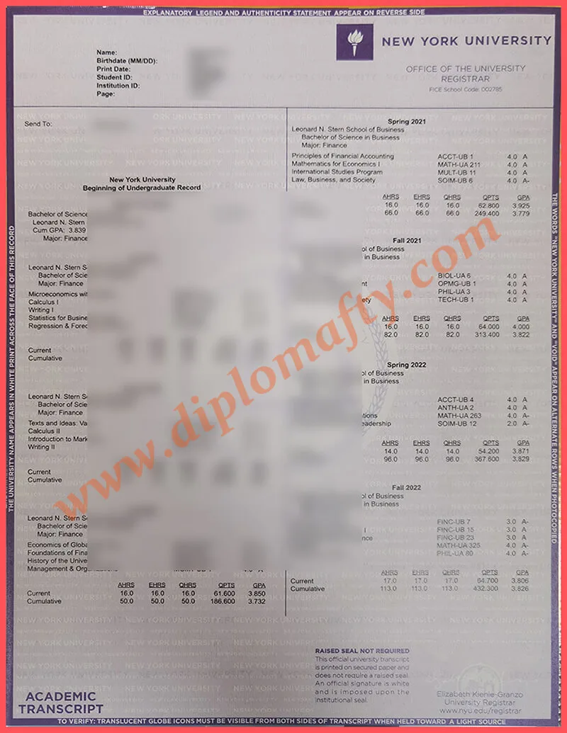 定做纽约大学成绩单