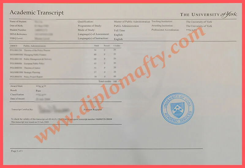 办理英国约克大学成绩单