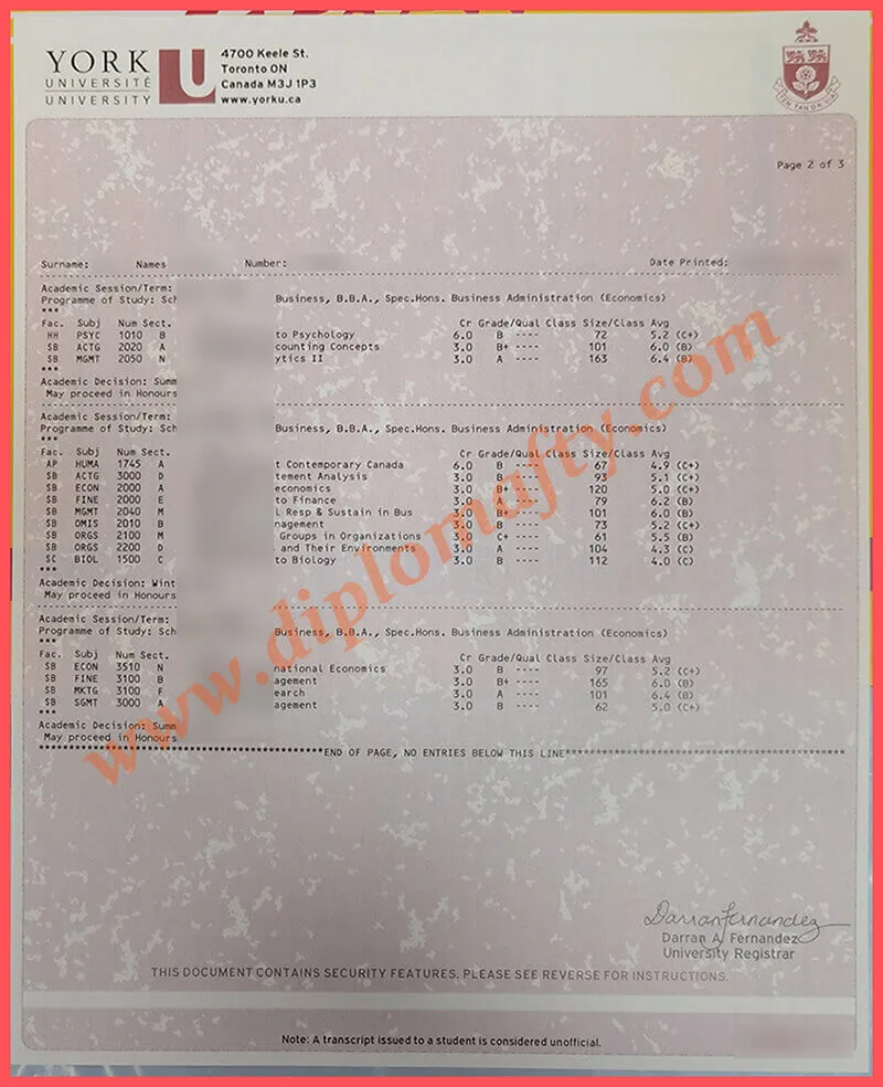 定制约克大学成绩单