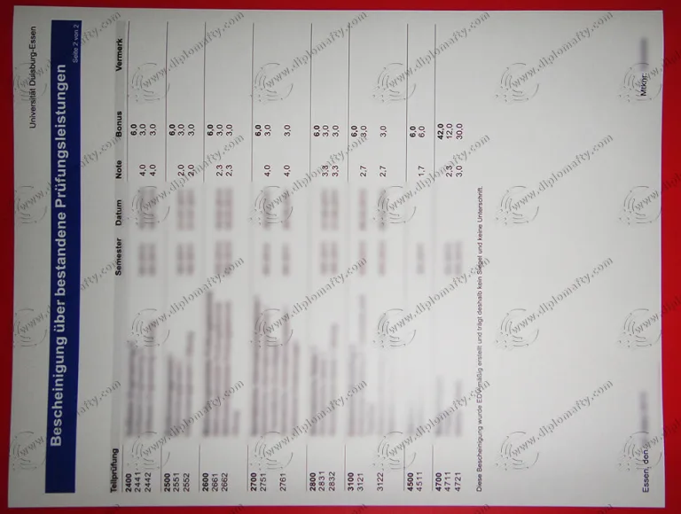 购买杜伊斯堡-埃森大学成绩单
