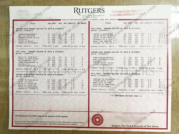 Rutgers，The State University of New Jersey Transcripts