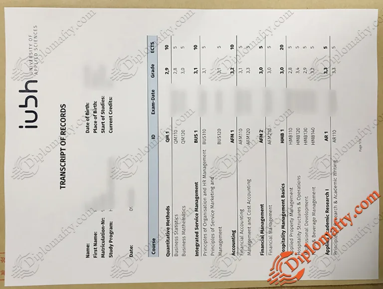 IUBH Internationale Hochschule Transcripts