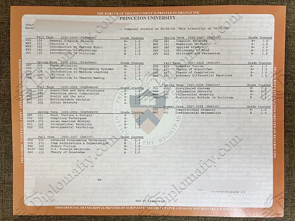 定制普林斯顿大学成绩单