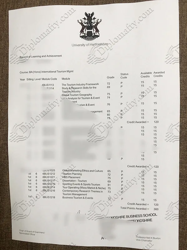 University of Hertfordshire Transcript