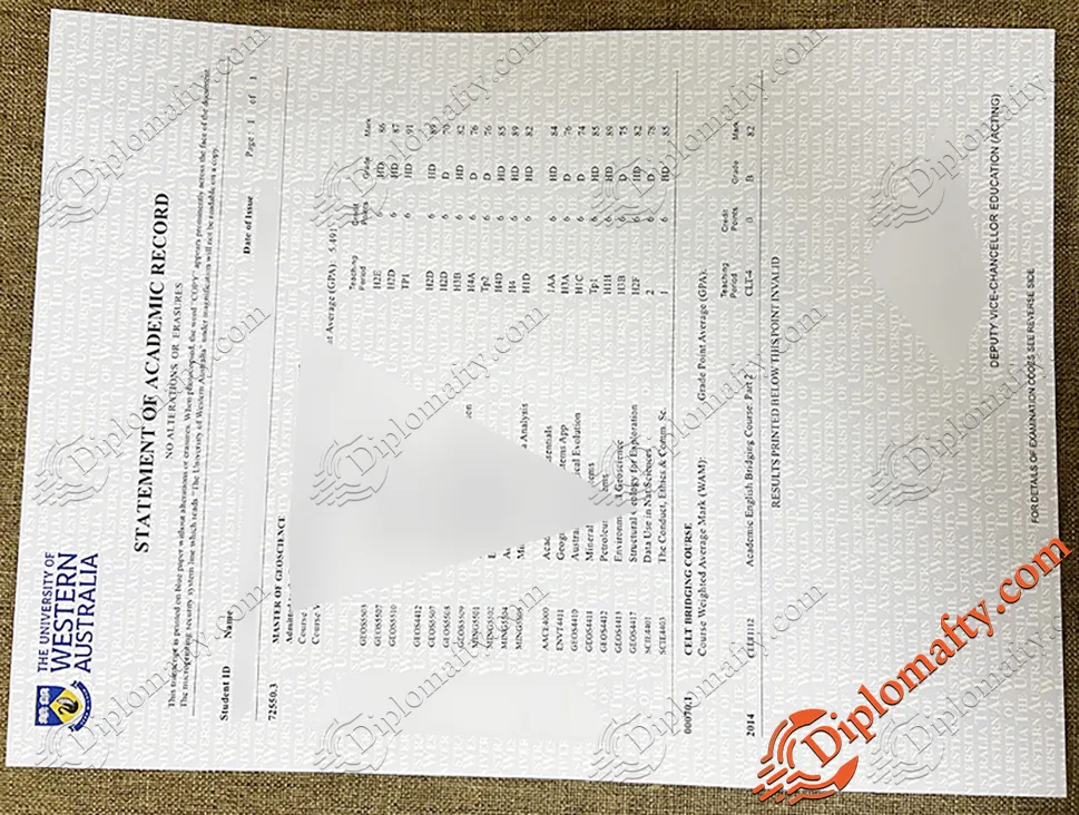 University of Western Australia Transcript