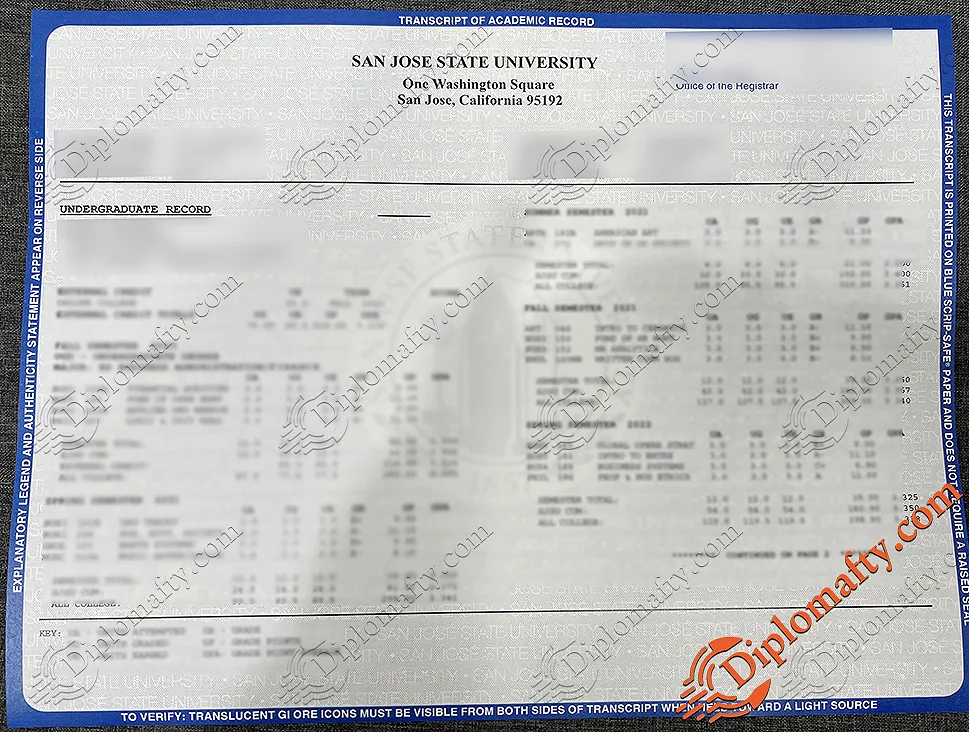 SJSU高仿成绩单